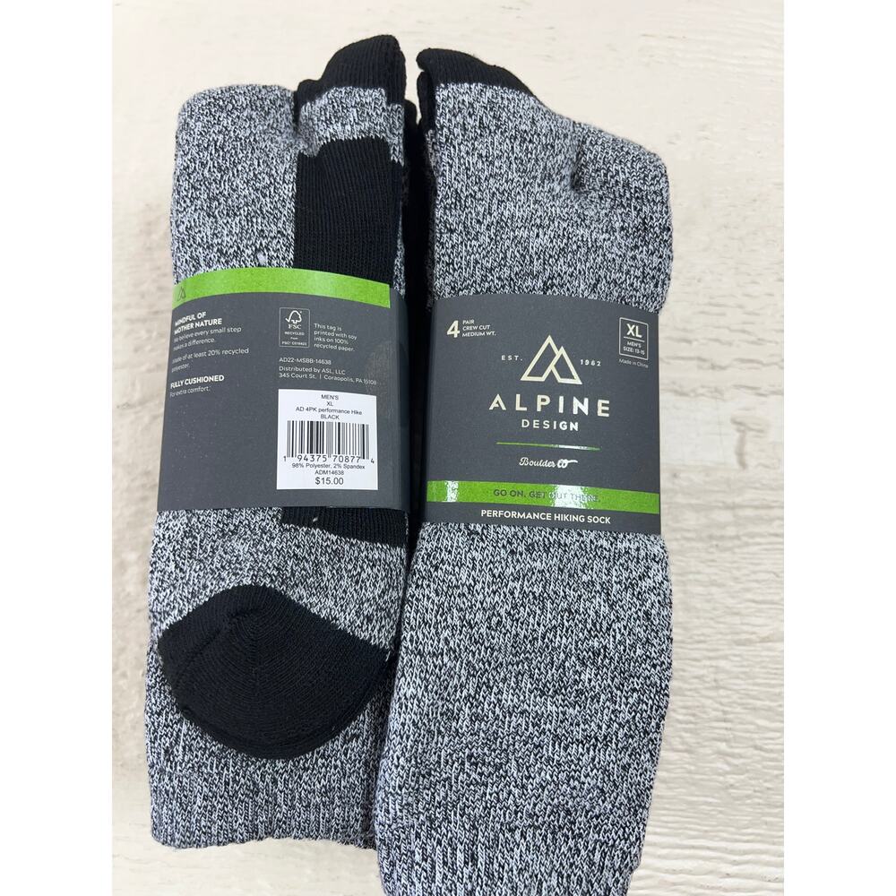 Alpine Design Men’s Hiking Socks 4-Pack Crew XL 13–15 NEW WITH TAGS!!!!!!!!!!!!!
